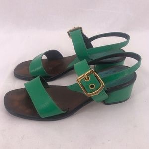 Vintage Eva Sonnino Green Leather Sandals Gold Buckle